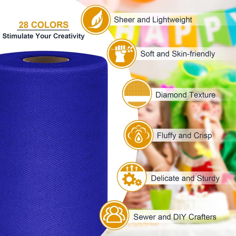 Ableme Deco Tulle Fabric Roll 6 Inch by 100 Yards (300 ft) Tulle Ribbon Sheer Mesh Netting for DIY Tutu Skirt Gift Wrapping Wedding Baby Shower Birthday Halloween Party Decorations Crafts, 34 Colors (Royal Blue) - Image 3